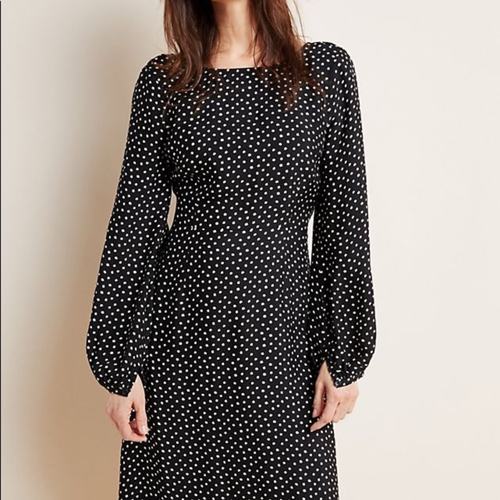 New Anthropologie Agatha Midi Dress $160 SIZE 2 Black & White  POLKADOT